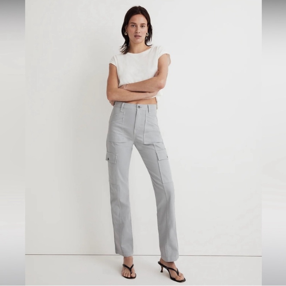 Madewell The Garment-Dyed '90s Straight Cargo High-Waisted Pants Gray Solstice
